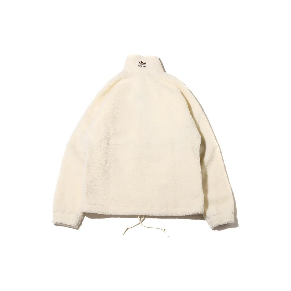 Adidas Originals Solid Color Large Logo Zip-Up Stand Collar Long Sleeve Warm Jacket Unisex Jackets Beige HR3181