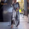 Women Maxi Dress Flowy Round Neck Irregular Bat Sleeves Double-layered Marble Texture Printed Oversized Ankle Length Casual Maxi Dress