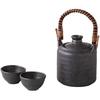 Sake Tokkuri and Ochoko for Hot and Cold Diameter X Height with Smoked Mino Made In Japan Ale-net Set, Set, Sake, 6.1cm 10cm, 125cc, Handles,