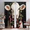 2pcs,2D Plane Printing Pattern Curtains Christmas Cow Holly Scarf (4) Durable Polyester (without Rod) Holiday Perfect for Living