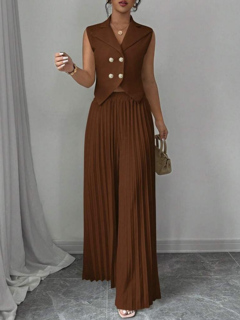 Женский Новый Модный Комплект: Жилет-Кардиган и Плиссированные Брюки, Комплект из Длинных Брюк для Женщин
