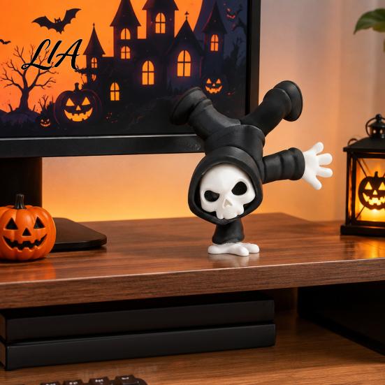 Decorative PLA Skeleton 3D Printed Upside-Down Reaper Ghost Ornament, Creative Statue, Funny Halloween Gothic Home Decoration Skull Figurine