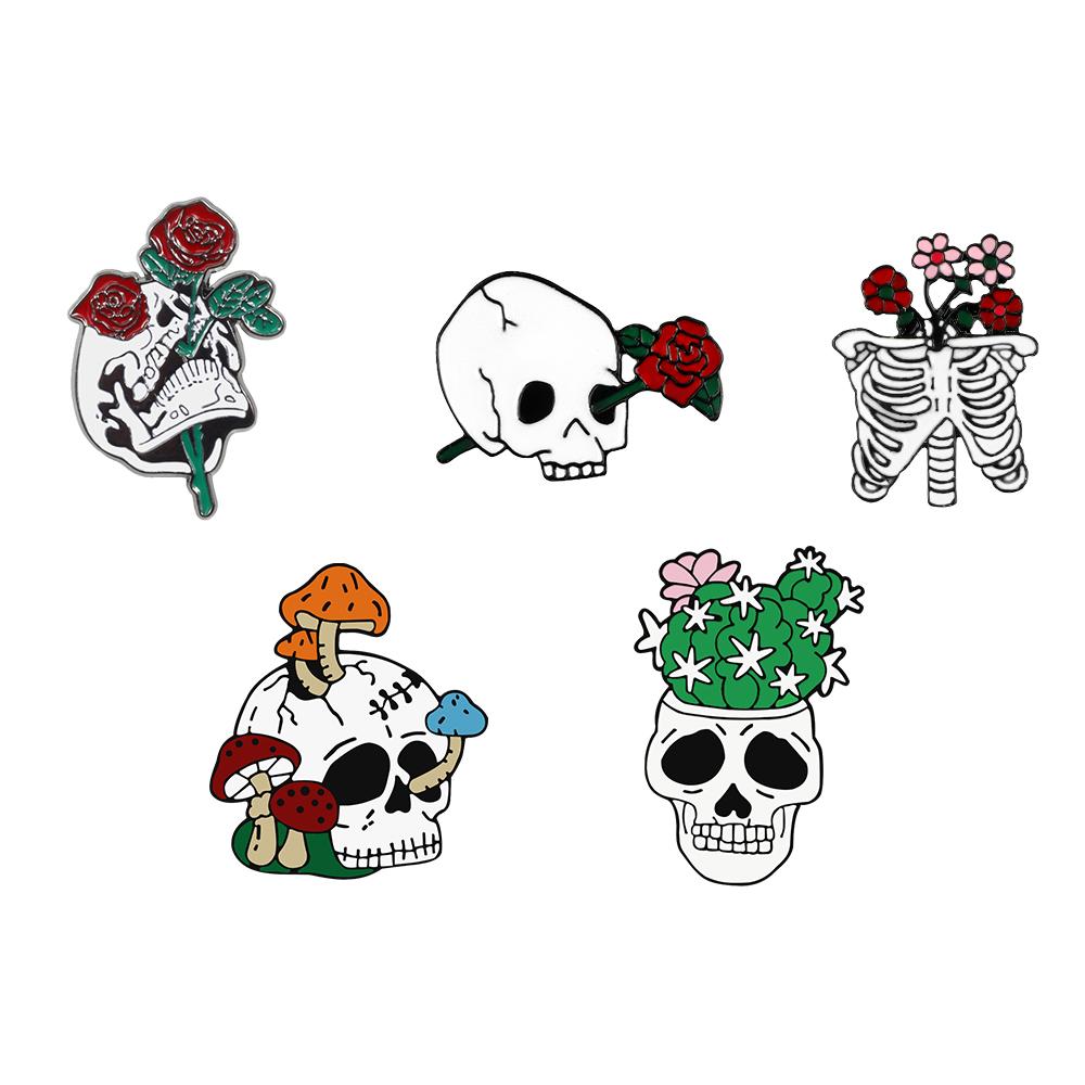 5-7pcs Punk Witch Skull Brooches Cartoon Anime Dinosaur Skeleton Heart Enamel Pin Animal Cats Bag Lapel Badges Jewelry