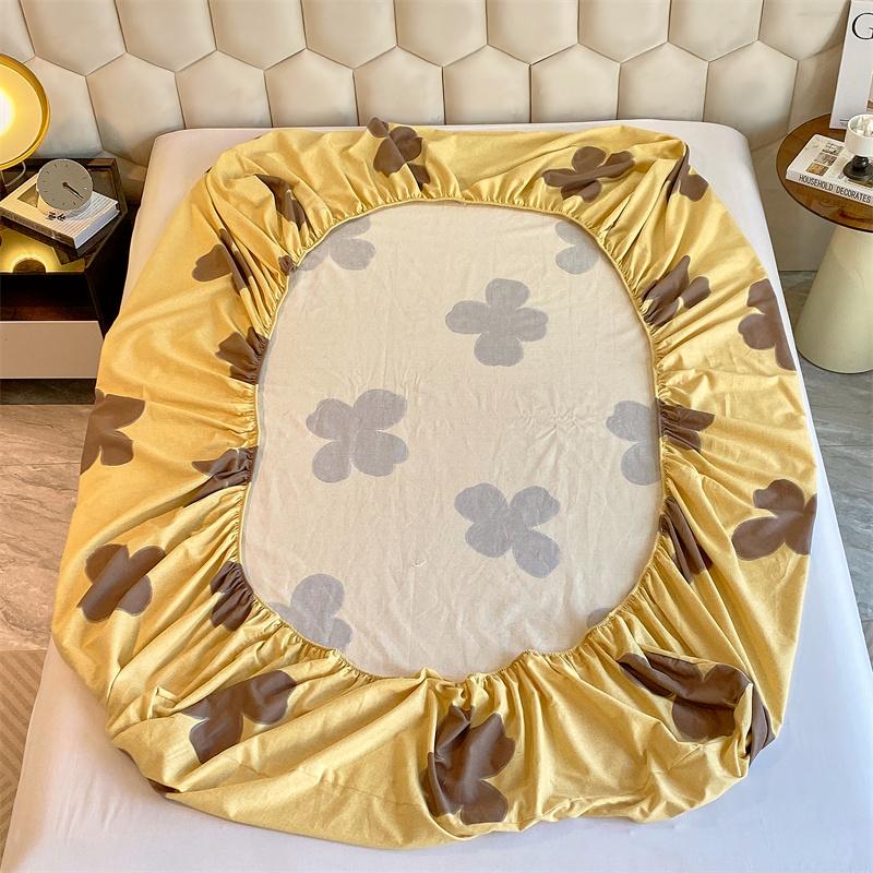 100% Cotton Bedsheet Skin-friendly Fitted Sheet Brushed Bed Cover Printed Bed Linen Elastic Sheets Drap De Lit (No Pillowcase)