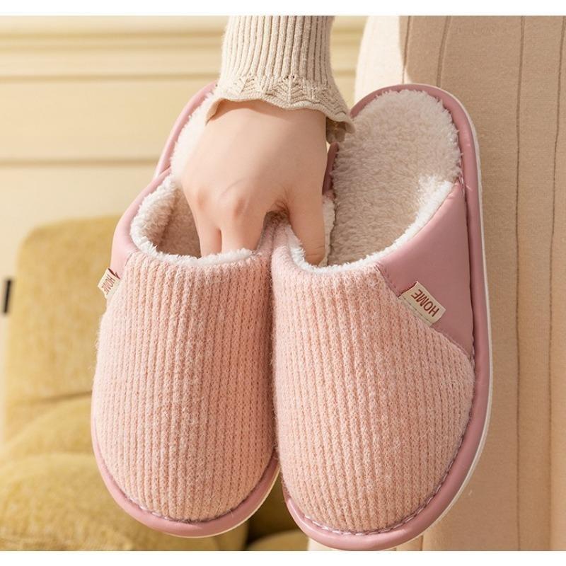 Хлопковые тапочки зимние женские для мытья полов кожаные сращивание поверхности простые домашние утолщенные нескользящие теплые хлопковые тапочки мужские