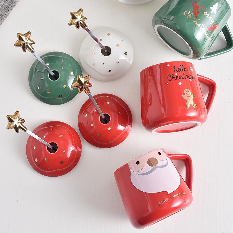Креативная Рождественская Подарочная Кружка Керамическая Чашка Скандинавская Пара Чашка для Воды Чашка для Кофе с Крышкой Ложкой Чашка для Завтрака