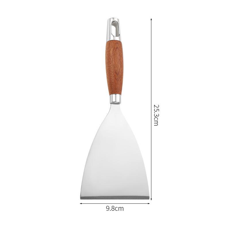 Лопатка для приготовления стейка из нержавеющей стали с квадратной головкой, лопатка для пиццы, токарный станок для блинов, скребок с деревянной ручкой, посуда для барбекю для кухни