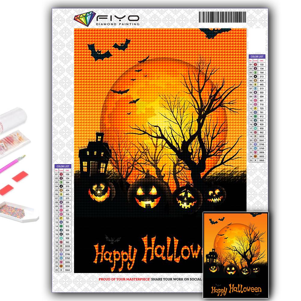 DIY 5D Diamond Painting Halloween Pumpkin And Witch Castle Cross Stitch Kit Full Drill Embroidery Mosaic Art Picture of Rhinestones Gift