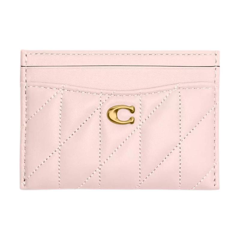Coach Essential 11 Стеганый Металлический Логотип Кожаный Держатель для Карт Обычный Женский Розовый pink