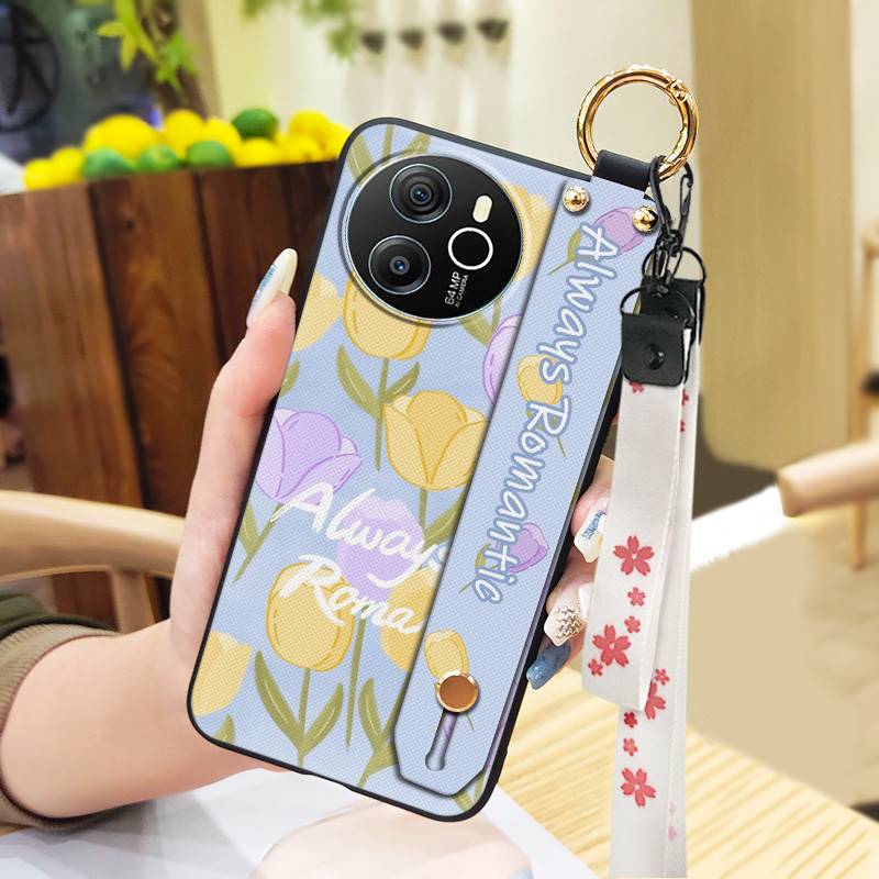 Protective Ring Phone Case For Blackview Shark8/Oscal Tiger12 Kickstand Phone Holder Lanyard Anti-knock Anti-dust Flower