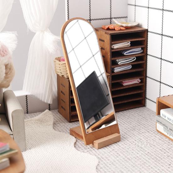 Мини напольное зеркало 1:Миниатюрное зеркало в полный рост в масштабе 1:12, аксессуары для кукольного домика, крошечное напольное туалетное зеркало для кукольного домика, мебель для спальни для рукоделия