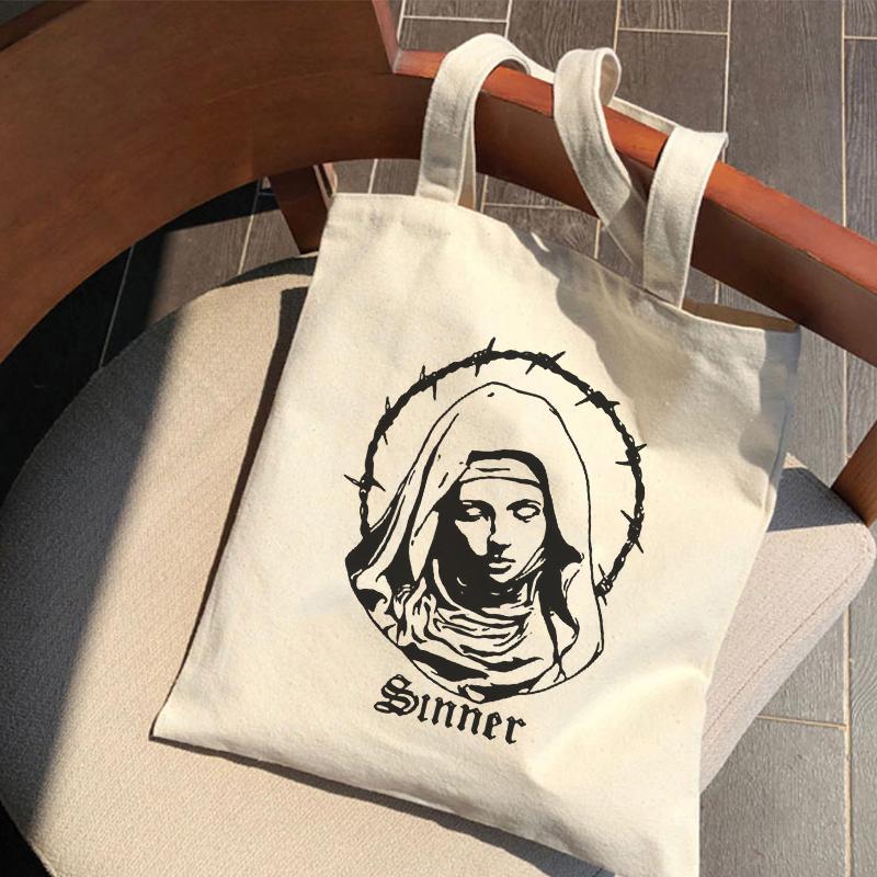 Женская сумка через плечо с готическим демоном и принтом High Street, холщовая сумка с черепом y2k, винтажная сумка-тоут, большая вместительная темная сумка для покупок в стиле хип-хоп