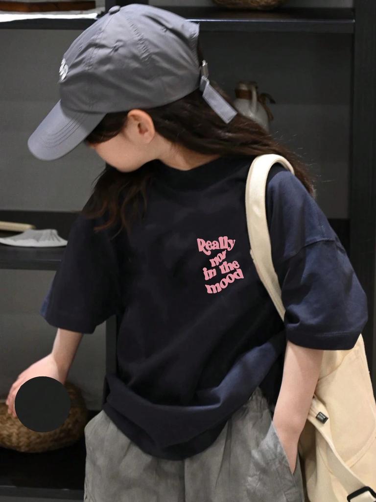 Летняя повседневная футболка с принтом букв, круглым вырезом и короткими рукавами, простая модная одежда, подходящая для летних девочек