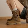 Осенне-зимние женские ботинки большого размера на толстой резиновой подошве, кожаные ботинки-рыцари с боковой молнией, универсальные новые ботинки-перевертыши из коровьей кожи средней высоты