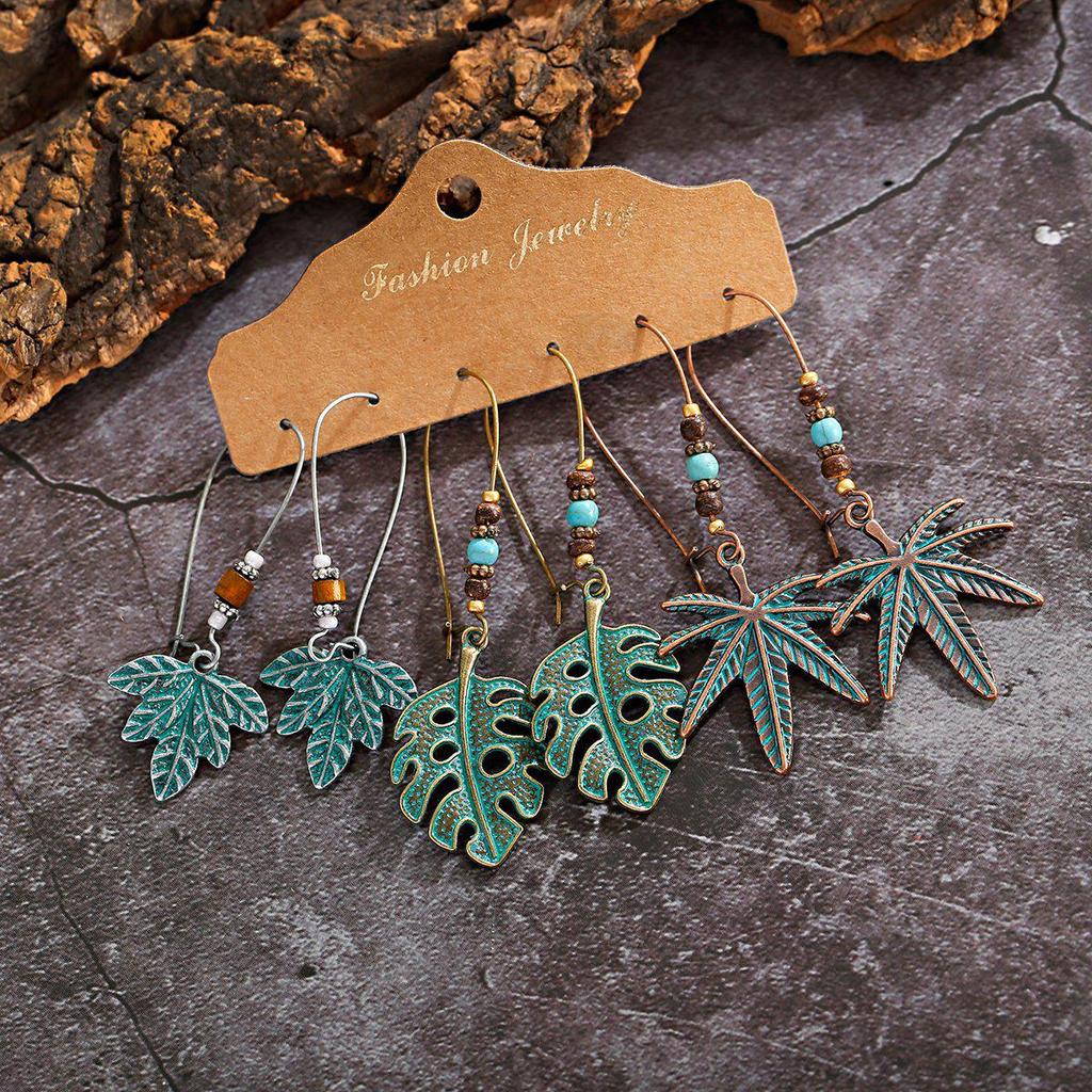 Bohemian Ethnic Retro Earring Set: 3-Piece Hanfu & Nepal Style for Women