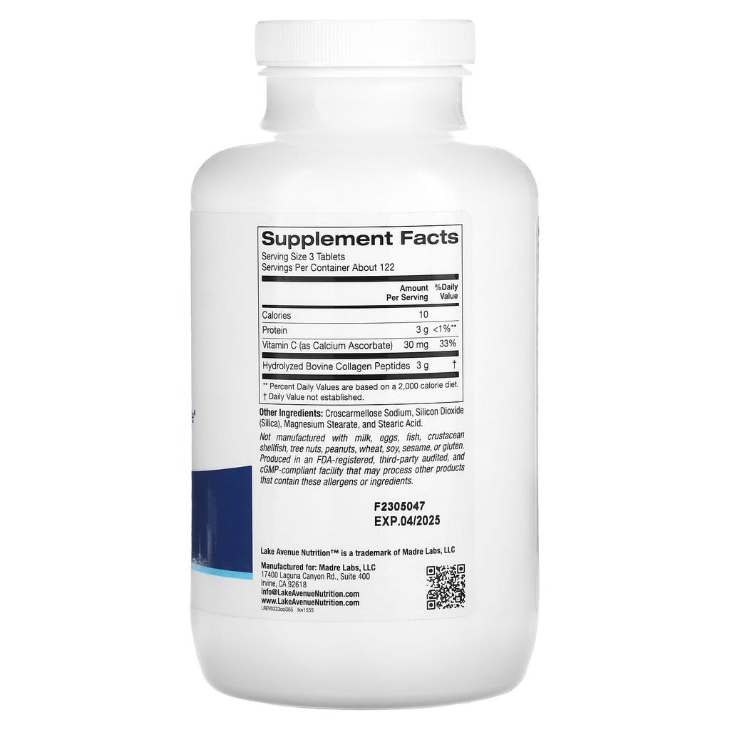 Lake Avenue Nutrition, Гидролизованный коллаген типа I и III, 3000 мг, 360 таблеток (1000 мг на таблетку)