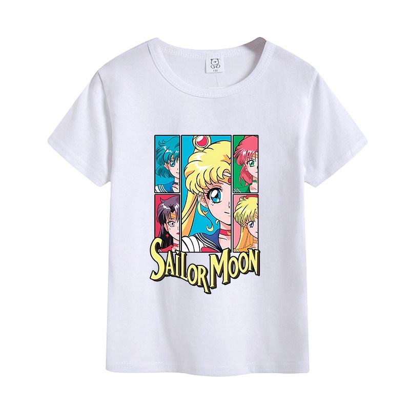 Unisex Summer White Shortsleeved Sailor Moon Tshirt Pretty Sailor Moon Design Casual Top For Children Adults