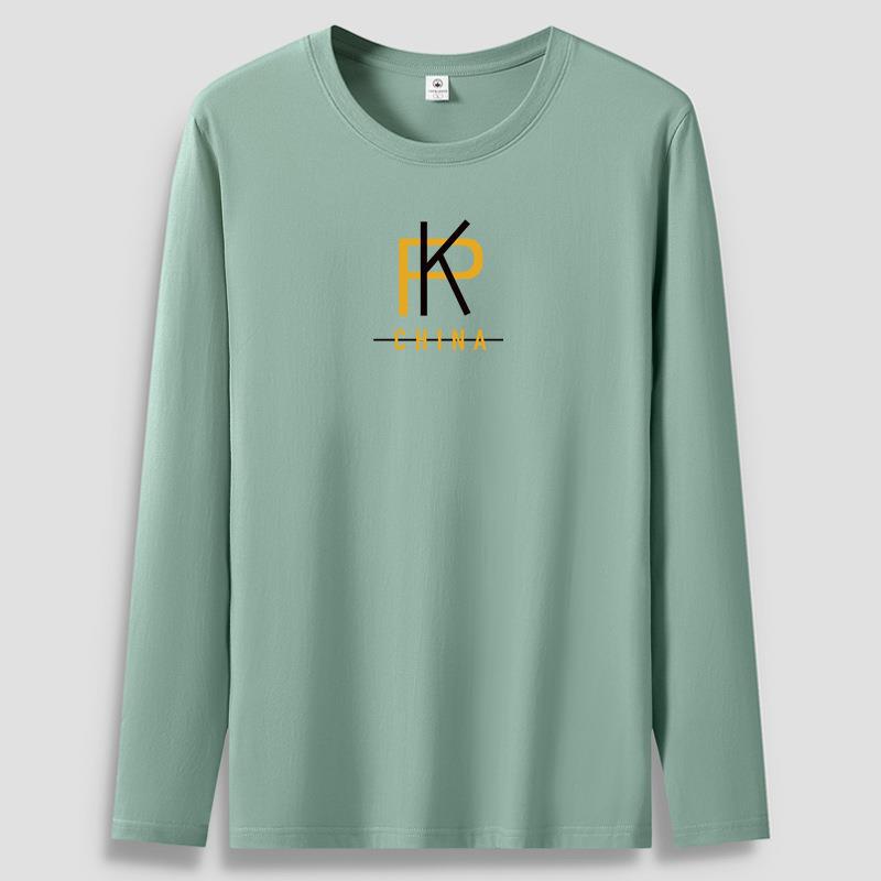 PK Plus Size Мужская футболка с длинными рукавами из чистого хлопка с круглым вырезом S-5XL