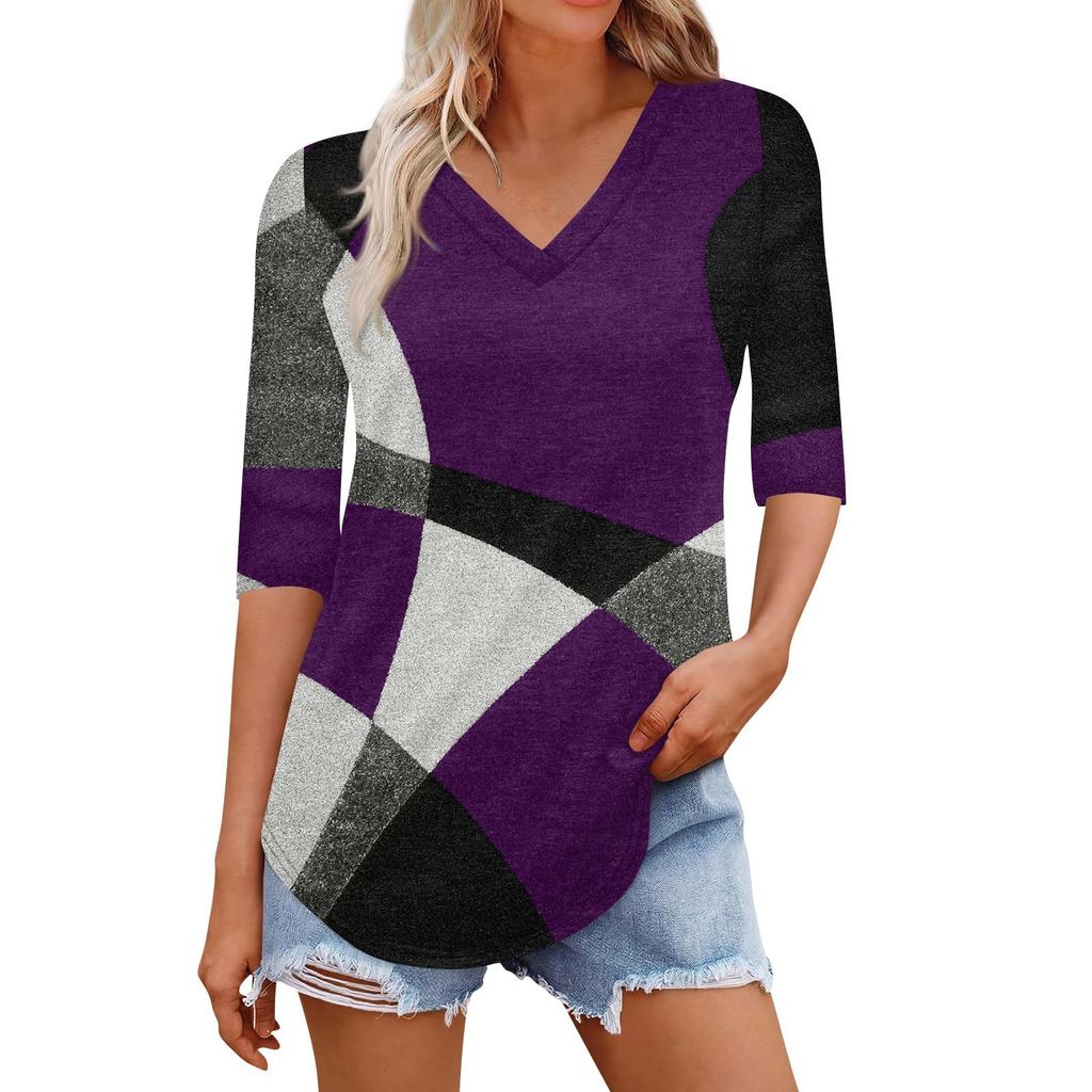 Shirts For Women Trendy V Neck T Shirts Casual Printed Blouse Half Sleeve Tops For Women