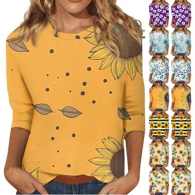 Женская модная повседневная свободная футболка с круглым вырезом и рукавами 3/4 с принтом, женский топ