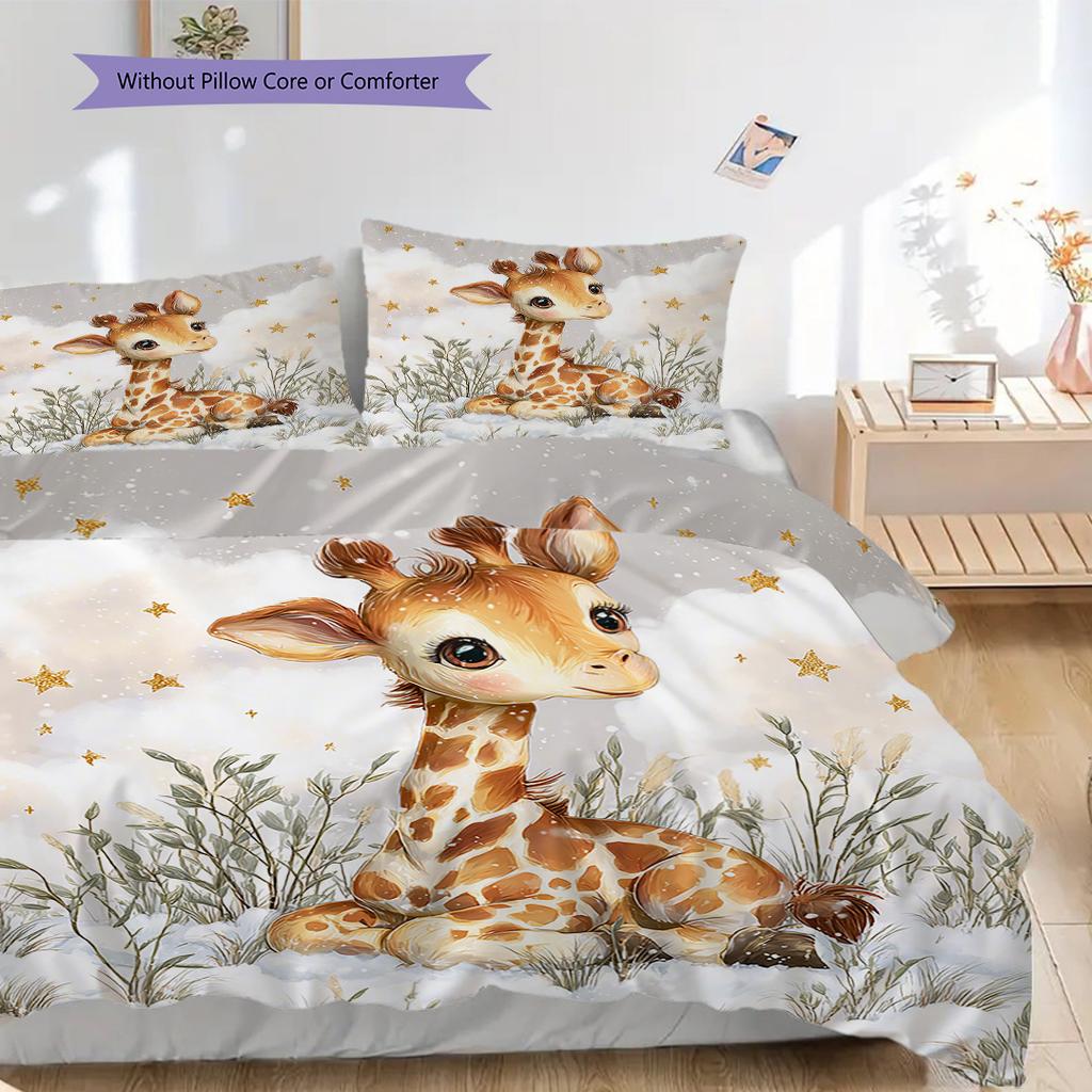 Giraffe Pattern Bedding Quilt Set Quilt Cover Pillowcase Home Decoration Birthday Gift (1 * duvet cover + 2 * pillowcase, without core)