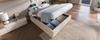 (=AB20843839N)Upholstered Bed Double Bed 160x200 cm, Storage Bed Frame with USB-C and Full-Surface Slatted Frame, Without Headboard, Linen, Natural