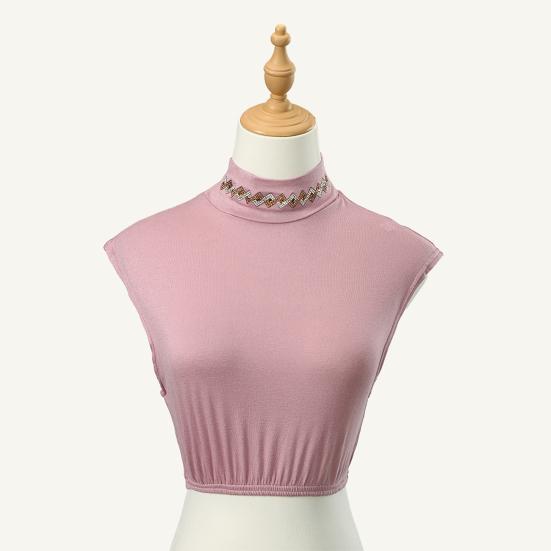 Fake Collar Half High Collar Rhombus Rhinestones Decor False Collar Breathable Elastic Collar Attachment