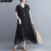 2021 летнее платье больших размеров, женский сарафан, пляжный однотонный льняной базовый свободный винтажный повседневный женский элегантный новый большой платье