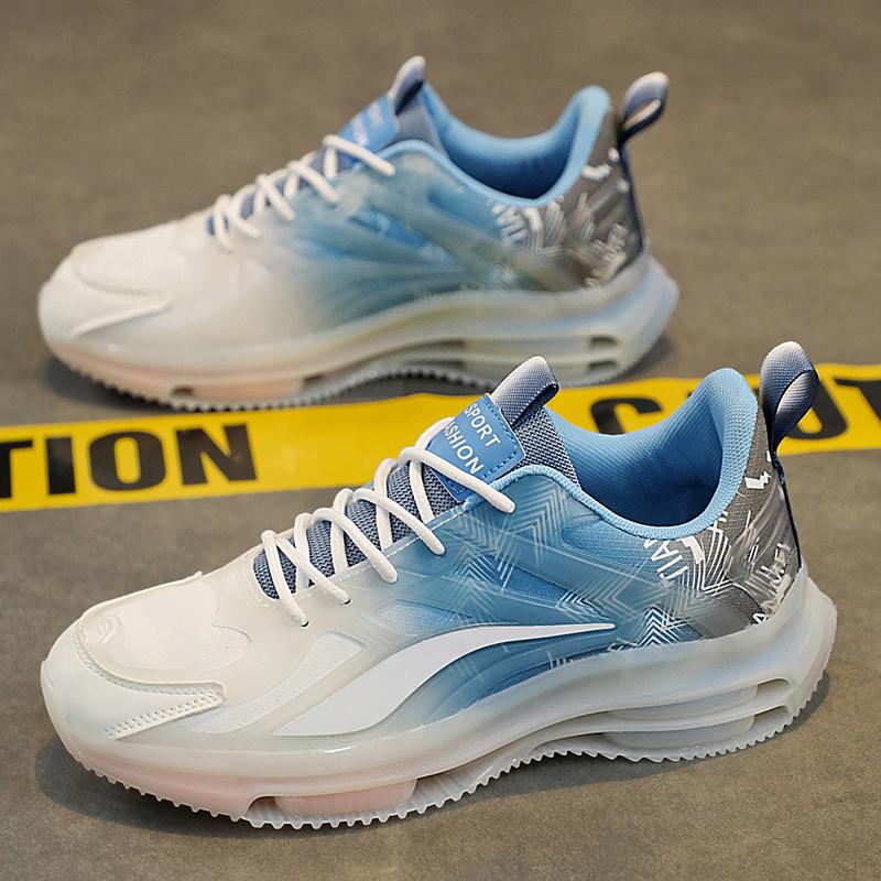 WhiteBlack Gradient AirCushion Sneakers for Men Breathable Mesh Lightweight Non-slip Running Shoes for Street and Gym Activities