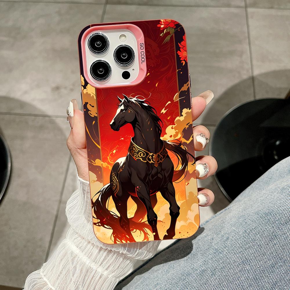 Golden Horse Year Mobile Phone Case for iPhone 17 16 15 14 13 12 11 X XR XS 8 7 Air Pro Max Plus Translucent Pink Colorful Cover