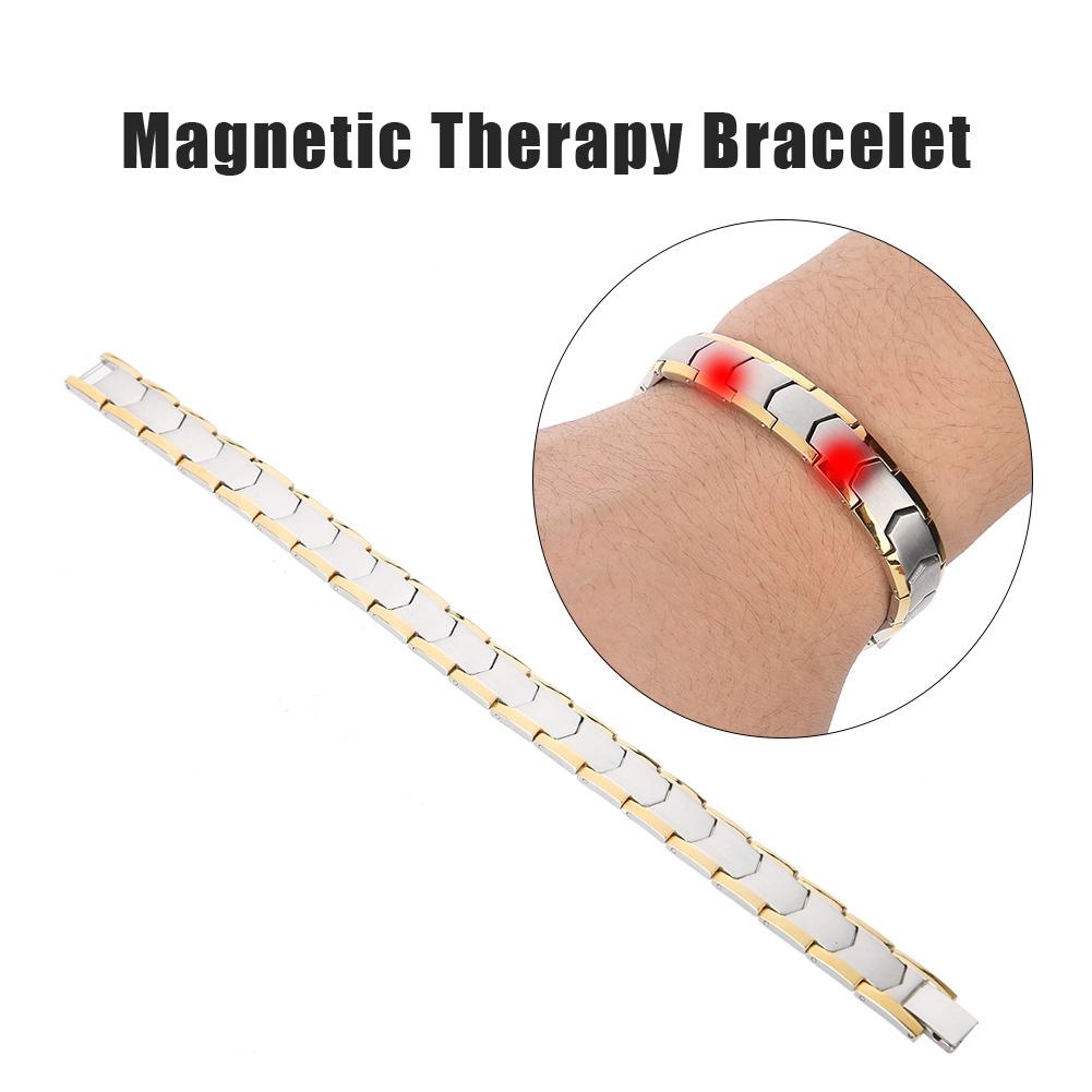 Браслет магнитной терапии из титановой стали, регулируемый браслет для мужчин, подарок для здоровья (Серебряный)