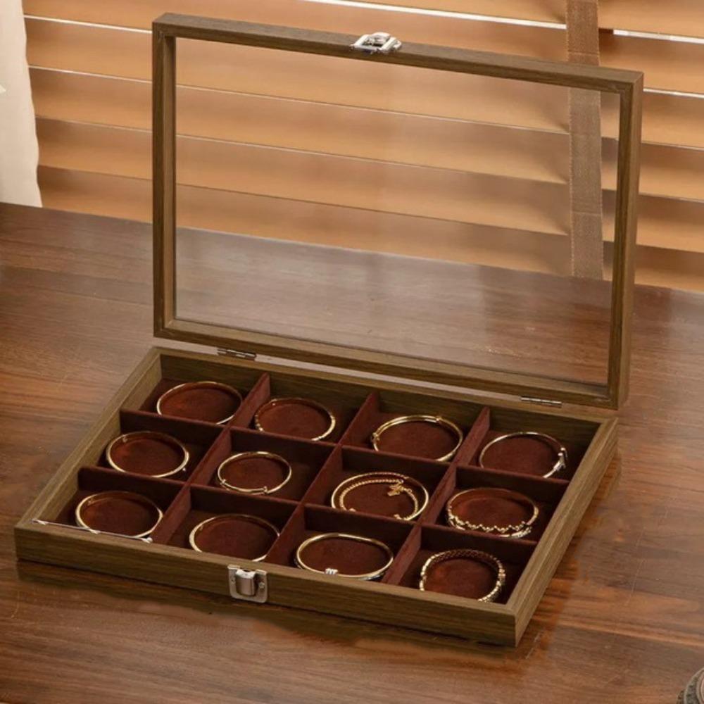 Large Capacity Wooden Jewelry Tray Dust-proof Jewelry Display Box Jewelry Display