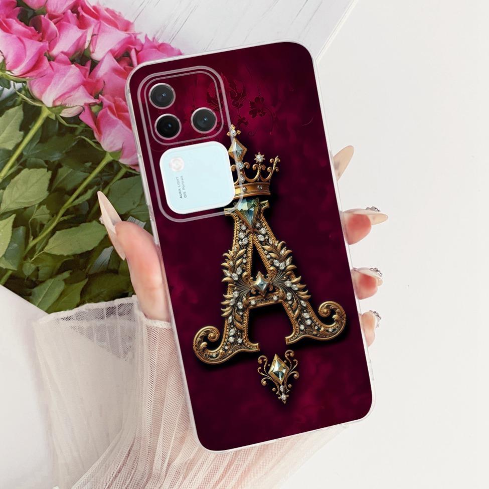Чехол для Vivo S18Pro V2344A Чехол для Vivo S18 Pro Прозрачный Роскошная Корона Буквы от A до Z 2D Плоский Узор Мягкий Чехол