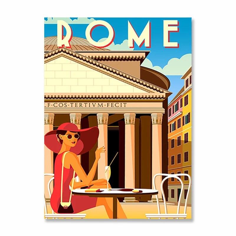 Vintage Famous City Landscape Posters Metal Tin Signs Italy France Greece Hawaii Retro Plate Wall Art Decor for Living Room Home