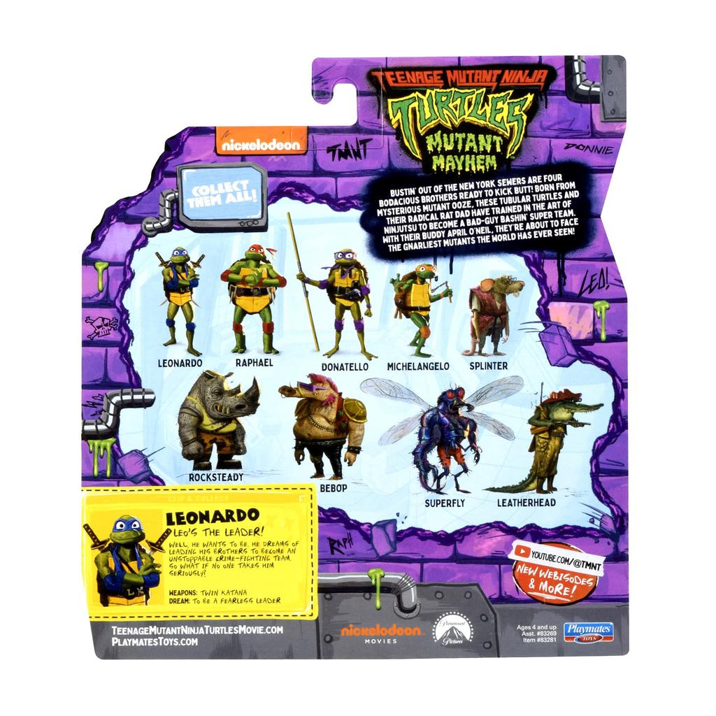 Teenage Mutant Ninja Mutant Mayhem Leonardo Basic Action Figure by Playmates Toys Turtles 4.5”
