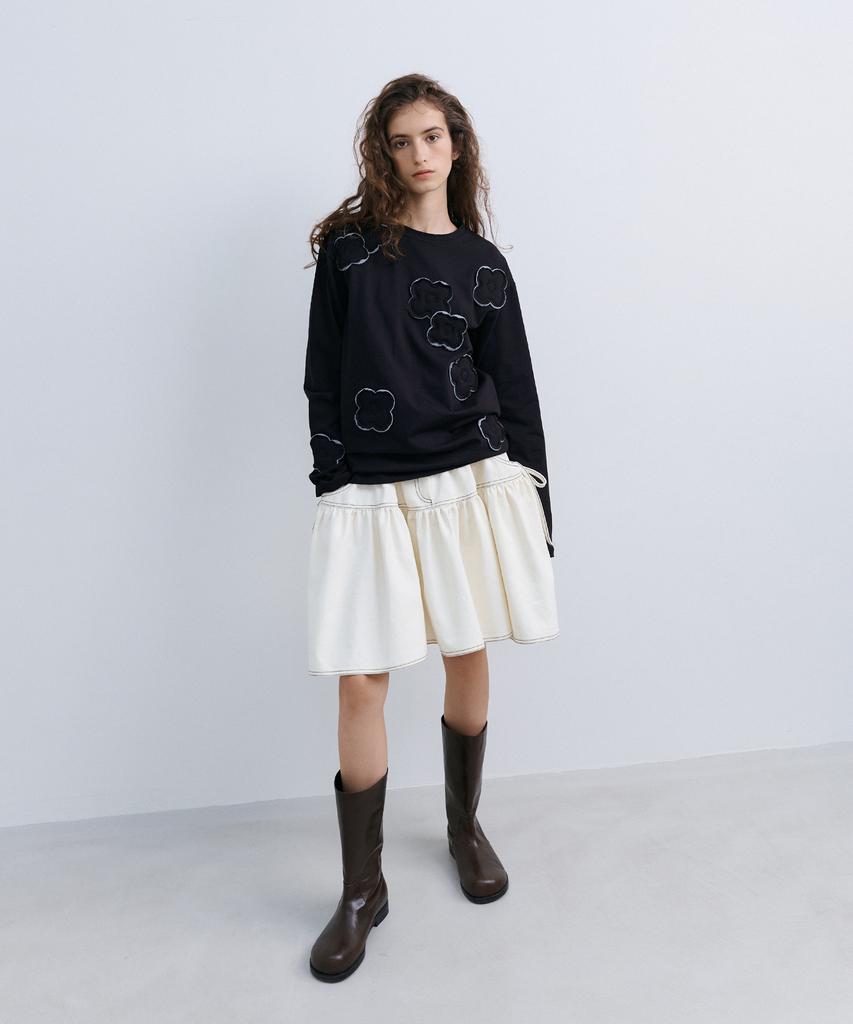 Epinggeulleo Ribbon Flare Skirt - Ivory