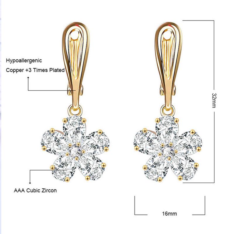 HUAMI New Plated Gold Drop Earings Flower Jewelry Two AAA Zircon Long-lasting Gift For Sister Bizuteria Damska