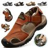 Кожаные мужские пляжные сандалии для воды, летние уличные повседневные спортивные сандалии с закрытым носком, нескользящие мягкие походные забродные кроссовки