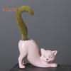 Ceramic Kitten Flowerpot Succulent Planter Pot with Drainage Port Unique Design Minimalist Style Animal Bonsai Holder Flower Container