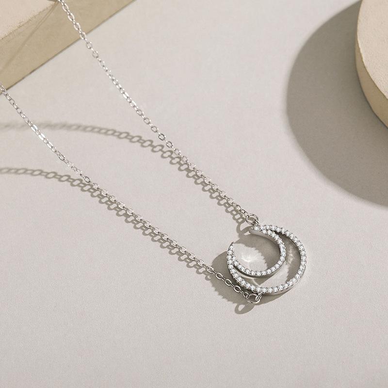 Tancise S925 Sterling Silver Light Luxury Hollowed Out Moon Pendant Necklace Women's Fashion Versatile Necklace