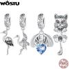 925 Sterling Silver Retro Wild Animal Crane Charm Lynx Cat Eagle Pendants Oxidized Beads Fit Original Bracelet DIY Gift