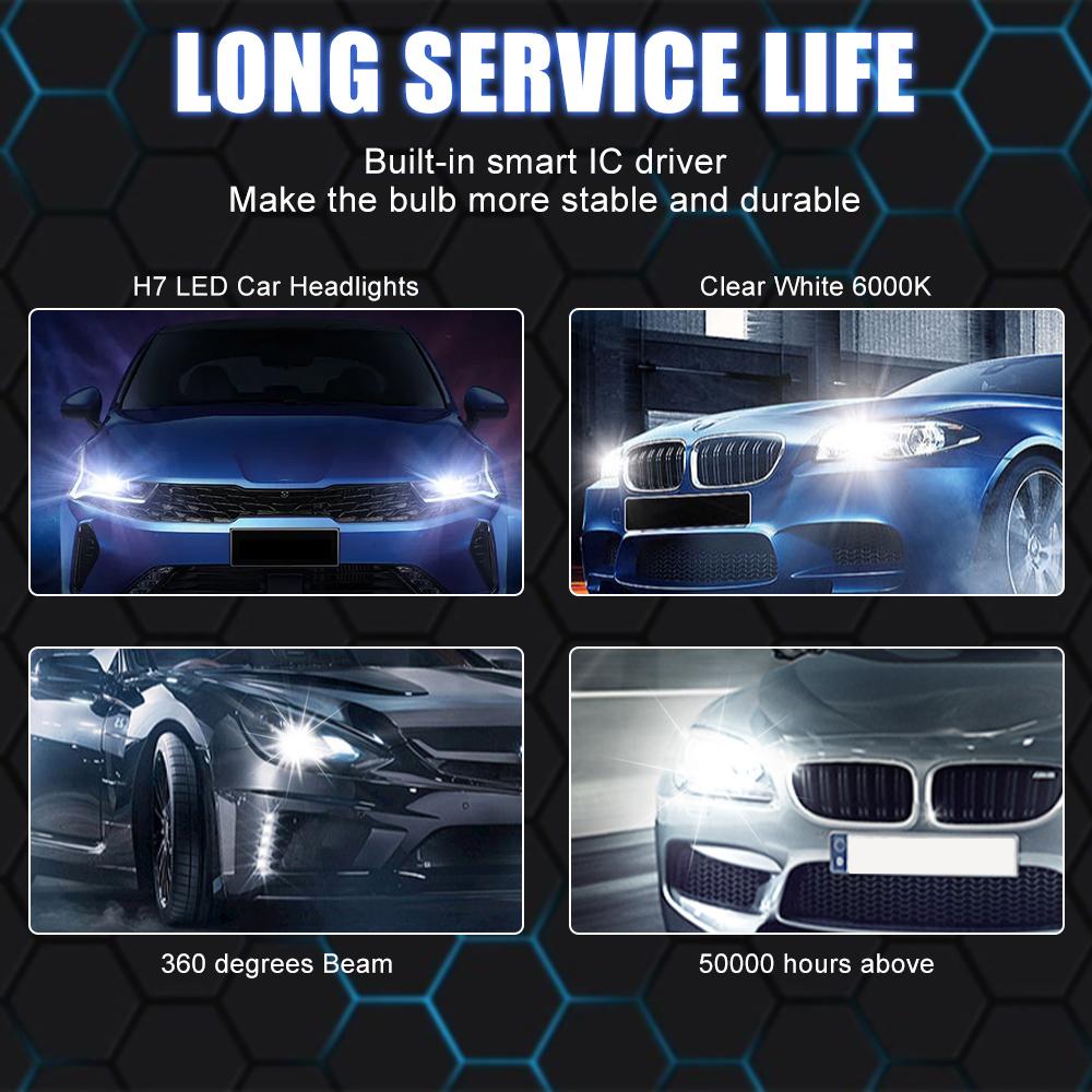 2pcs H7 LED Headlight Bulb Kit Car Fog Light 110W Super-Bright 6000k White Headlamp High Low Beam For Vehicles