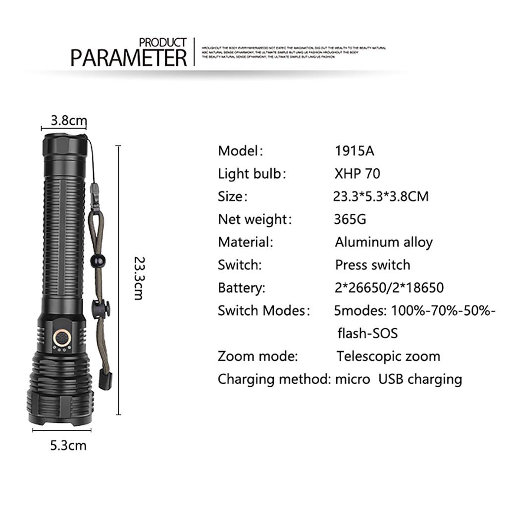 XHP70 Мощный светодиодный фонарик с зарядкой через USB и водонепроницаемым дисплеем для зарядки