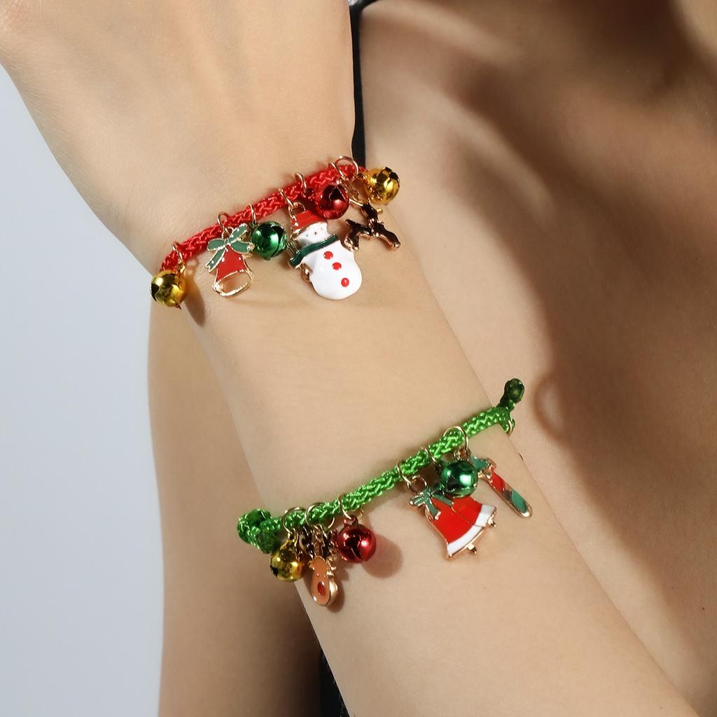 Рождественский браслет с колокольчиком лося для пары, регулируемый браслет с мультяшной масляной каплей в виде трости Санты