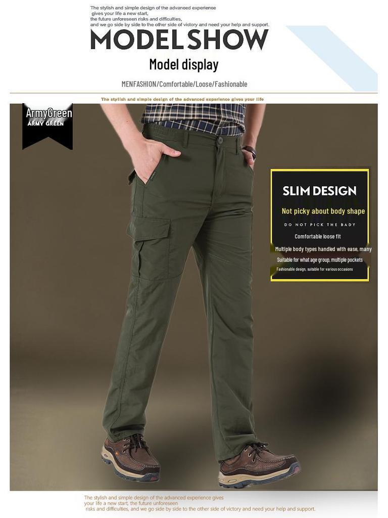 Мужские быстросохнущие брюки для активного отдыха и пеших прогулок - Осень/Зима, с плюшевой подкладкой, многокарманные, свободного кроя, большого размера.