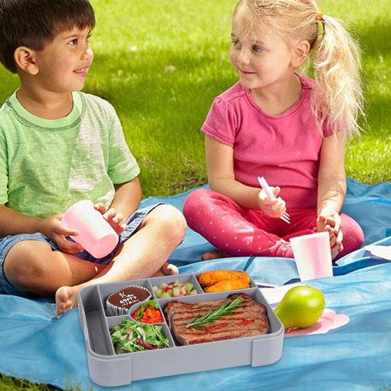 Ланч-бокс Bento, герметичный, с 6 отделениями, ложкой, вилкой, соусницей, контейнером для еды без бисфенола А для школьных закусок