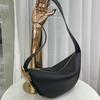 Womens Leather Crescent Shoulder Bag Lock Clasp Handbag Crossbody Medium Size