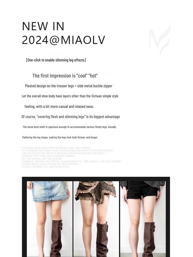 Женские ботфорты 2025 года на массивном каблуке - Большой обхват голенища, Ретро толстая подошва, Гофрированное голенище, Сапоги до колена.