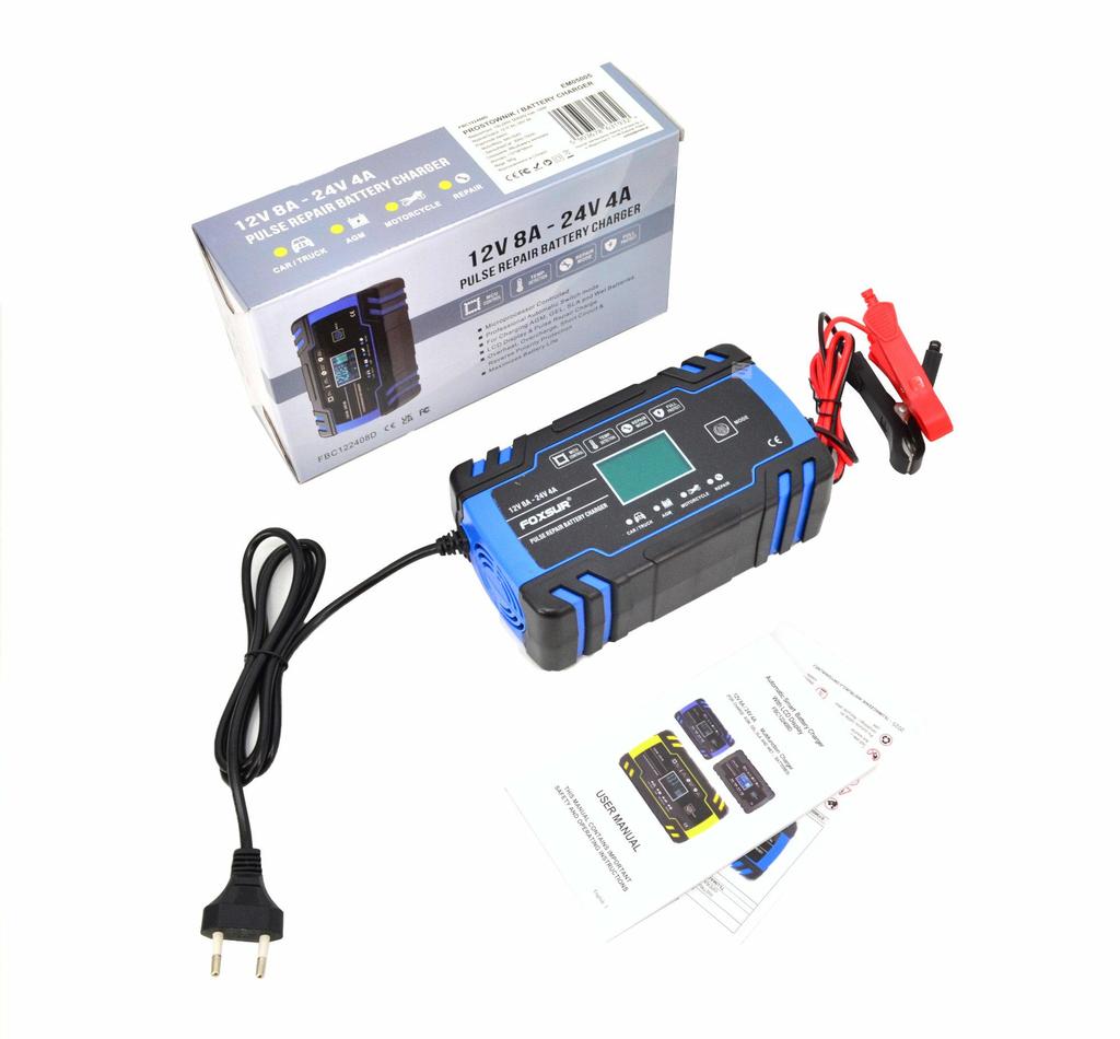 Em Prostownik Foxsur 12V&24V 8A Lcd