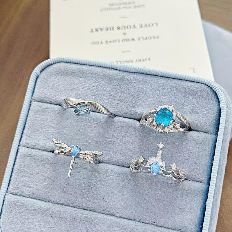 Новое нишевое высококачественное высококлассное морско-синее циркониевое супер-сказочное открытое кольцо Простые модные украшения для женщин